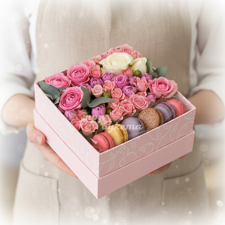 7 макарун с розами и тюльпанами