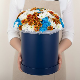 Кустовые хризантемы в коробке