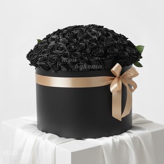 101 черная роза в шляпной коробке