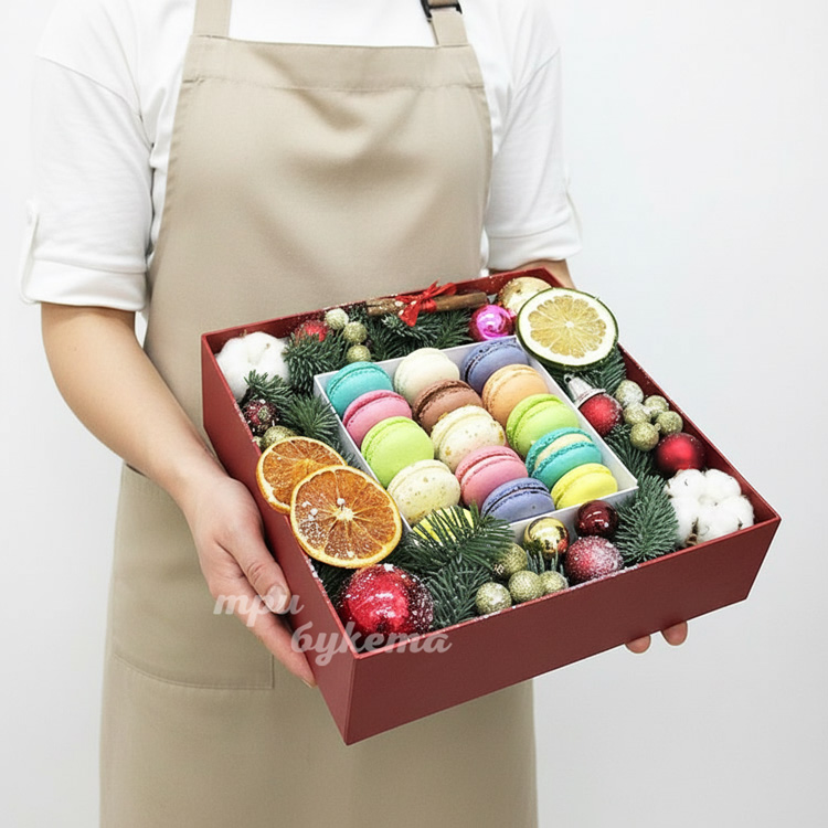 Коробочка хвои с макарунами