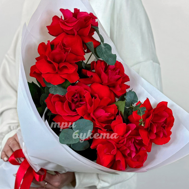 Букет из 7 красных французских роз Нина (крупный план)